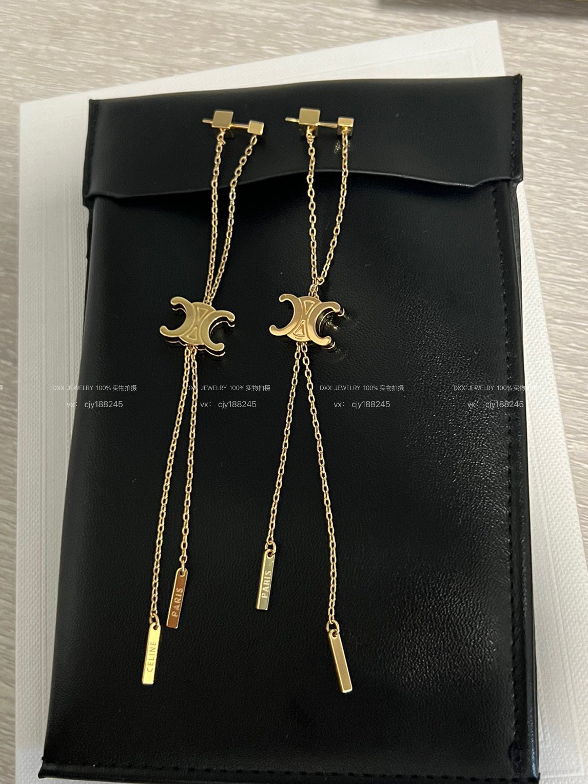 原创设计迪小香耳环凯旋门celin百搭不掉色黄铜耳环流苏吊坠女生