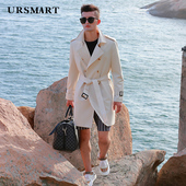 Trench风衣男长款 双排扣米白色英伦帅气束腰修身 加厚羽绒内胆外套