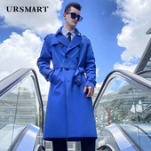 加厚保暖羽绒内胆外套 英伦潮流男士 蓝色超长款 风衣男双排扣插肩袖