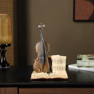 欧式玄关书房书柜小提琴摆设高端上档次乐器摆件高档招财家居