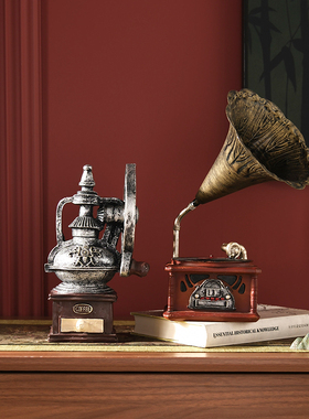 咖啡店高级欧式家居怀旧桌面咖啡机摆件套装咖啡厅复古装饰品客厅