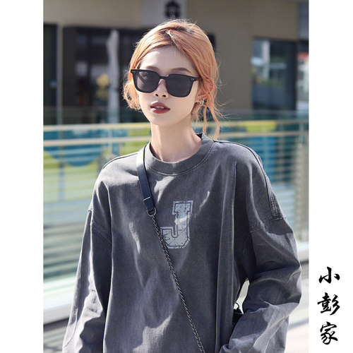 纯棉长袖t恤女春秋卫衣宽松上衣