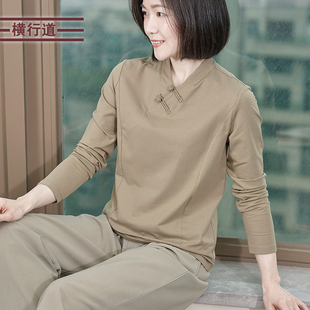 新中式汉服领百搭莫代尔棉柔糯设计感T恤上衣纯色打底衫春季女装
