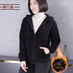 2026春季双面绒加厚加绒宽松胖MM中年妈妈长袖摇粒绒拉链连帽外套