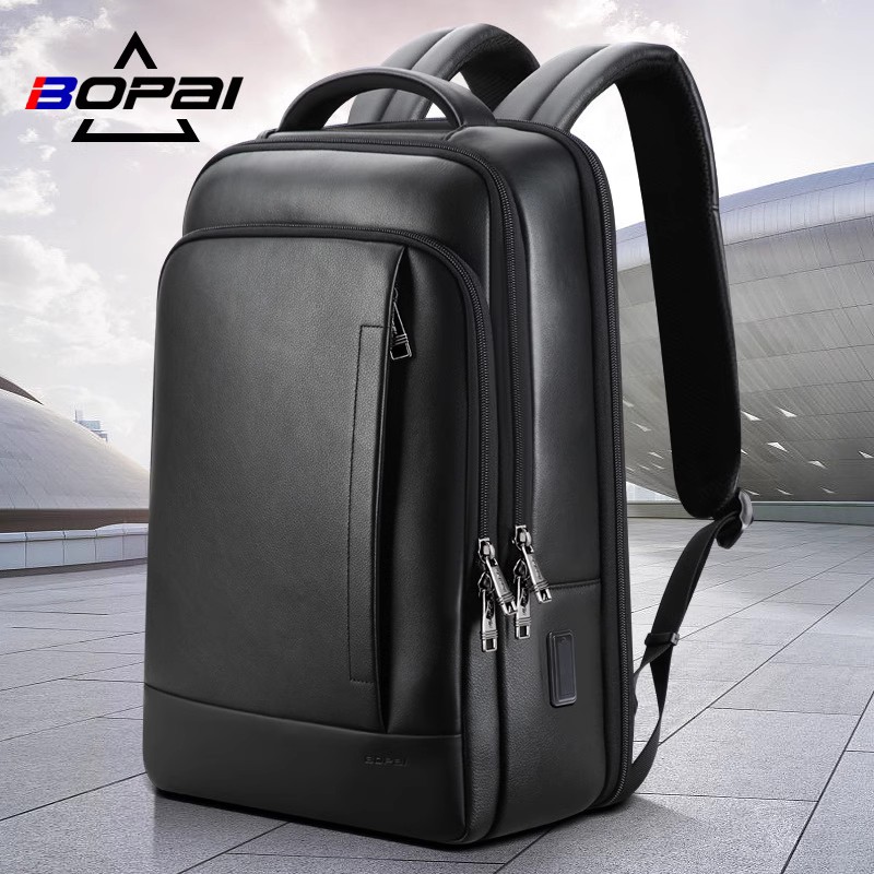 头层牛皮男士商务双肩包