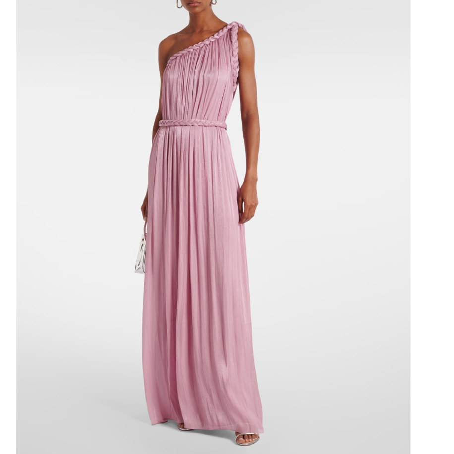 SUMMER 法式复古气质收腰显瘦单肩琉璃缎度假宴会礼服连衣裙女