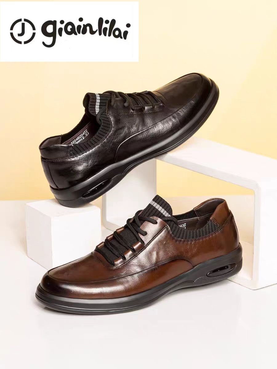 专柜正品GIQINLILAI男鞋气垫潮鞋真牛皮百搭轻底运动休闲板鞋秋冬,流行男鞋,休闲板鞋,淘宝优惠券,粉丝福利购,淘宝优惠卷