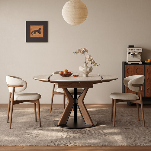 可伸缩折叠岩板圆形餐桌