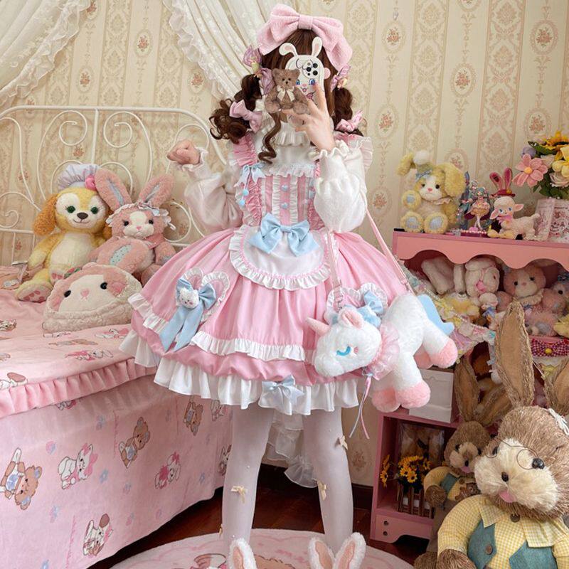 Lolita小兔叽洋装甜美可爱jsk吊带连衣裙女秋冬款