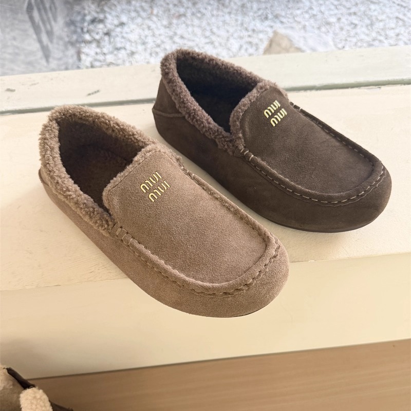 EOS冬季女鞋低跟保暖加绒磨砂真皮勃肯鞋平底加棉绒面休闲棉鞋