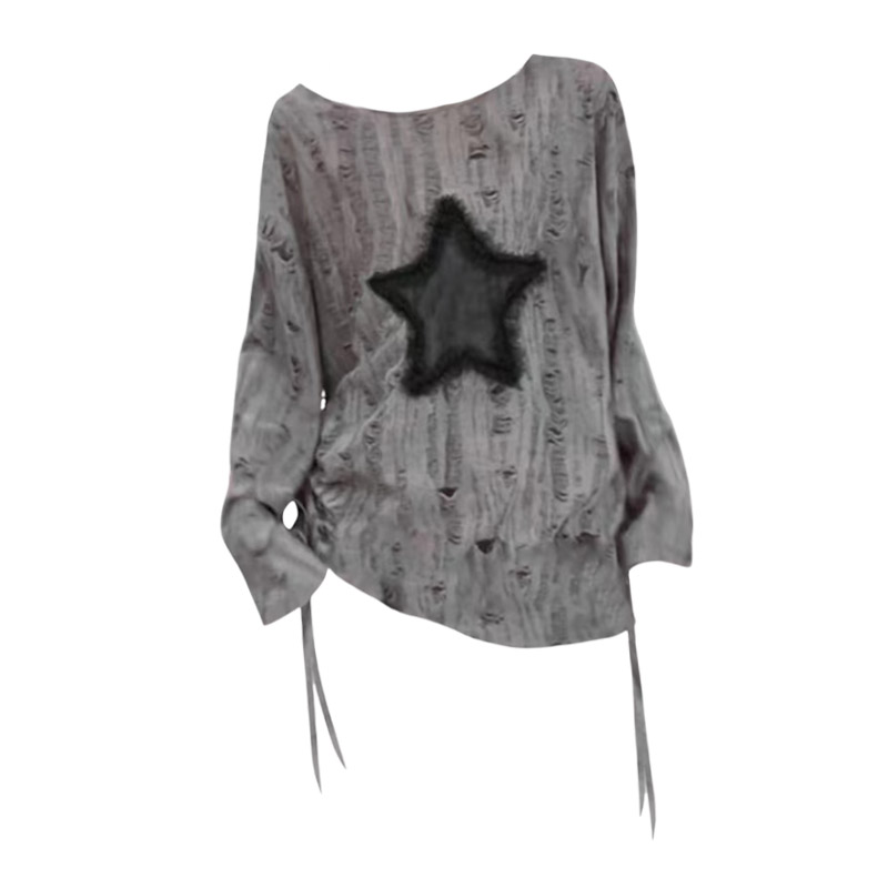 美式抽绳设计感灰色打底衫