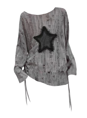 自制亚文化灰色辣妹t恤上衣秋设计感纯欲罩衫破洞宽松长袖打底衫