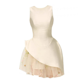 设计感白色气质芭蕾风蓬蓬裙收腰修身 显瘦不规则下摆无袖 背心裙子