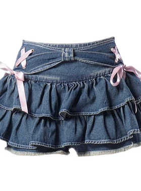 自制纯欲甜酷辣妹亚比风蓝色牛仔百褶短裙显瘦a字设计感半身裙裤