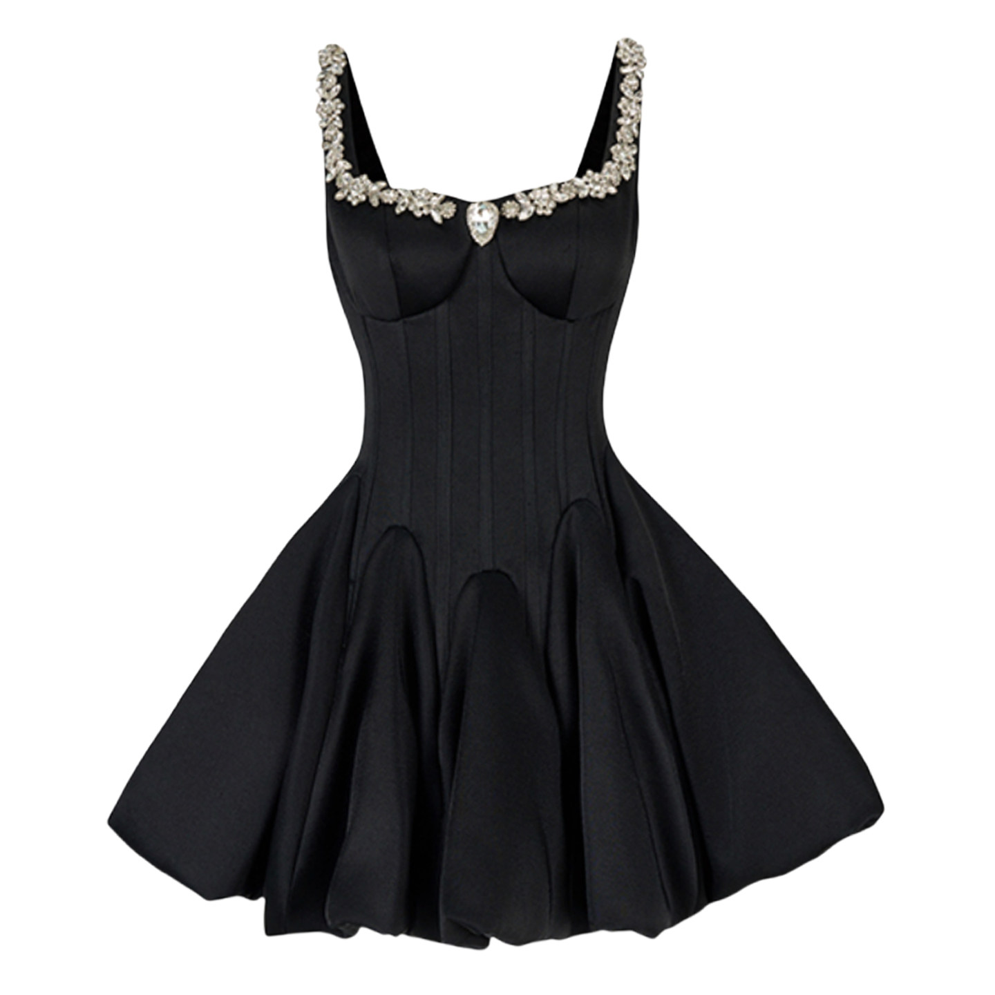 现货法式重工千金闪钻黑色高级感连衣裙鱼骨蓬蓬裙生日千金小礼裙