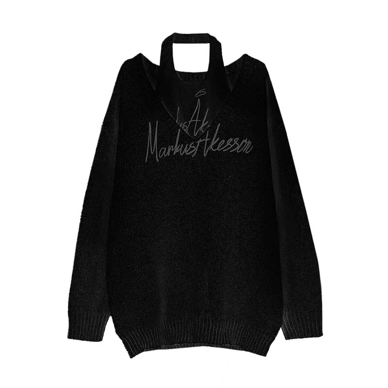 两件套中长V领毛衣女秋冬