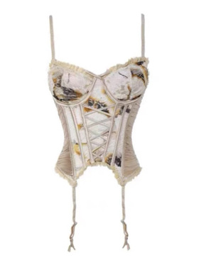 自制纯欲风性感背心外穿紧身束腰鱼骨文胸交叉绑带蕾丝吊带胸衣女