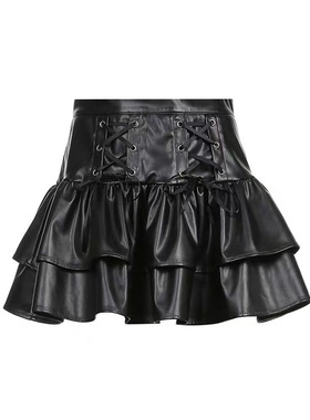 现货原创设计感高腰显瘦显腿长绑带辣妹皮裙蛋糕裙防走光裤裙女