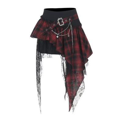 蕾丝拼接不规则半身裙