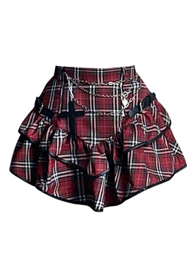 现货美式复古格子蛋糕裙经典朋克少女摇滚辣妹设计感半身裙a字裙