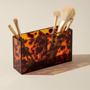 玳瑁色亚克力化妆刷收纳筒梳妆台口红眉笔眼影桌面置物盒杂物笔筒
