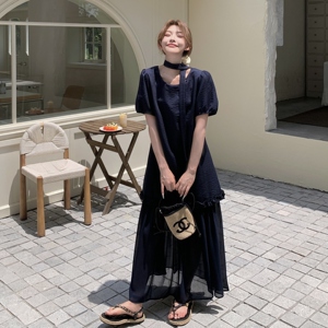 气质独特拼接度假风连衣裙女夏2025新款漂亮减龄优雅连衣长裙及踝图片