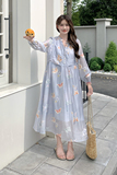 蓝色法式气质绝美长裙女2025夏季新款多巴胺蝴蝶印花度假风连衣裙，女装连衣裙，Yologo