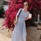 大货已出2022夏款新款纯色垂感系带连衣裙262A-S142-P95-K148，女装连衣裙，Yologo