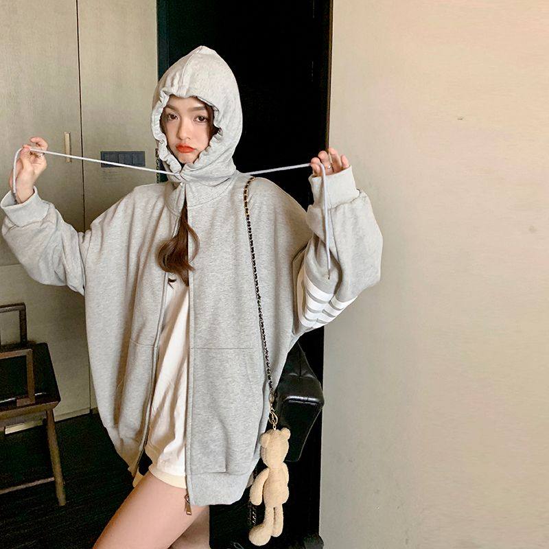 灰色连帽卫衣女2025年春季新款韩版慵懒风上衣宽松设计感小众外套，女装卫衣/绒衫，Yologo