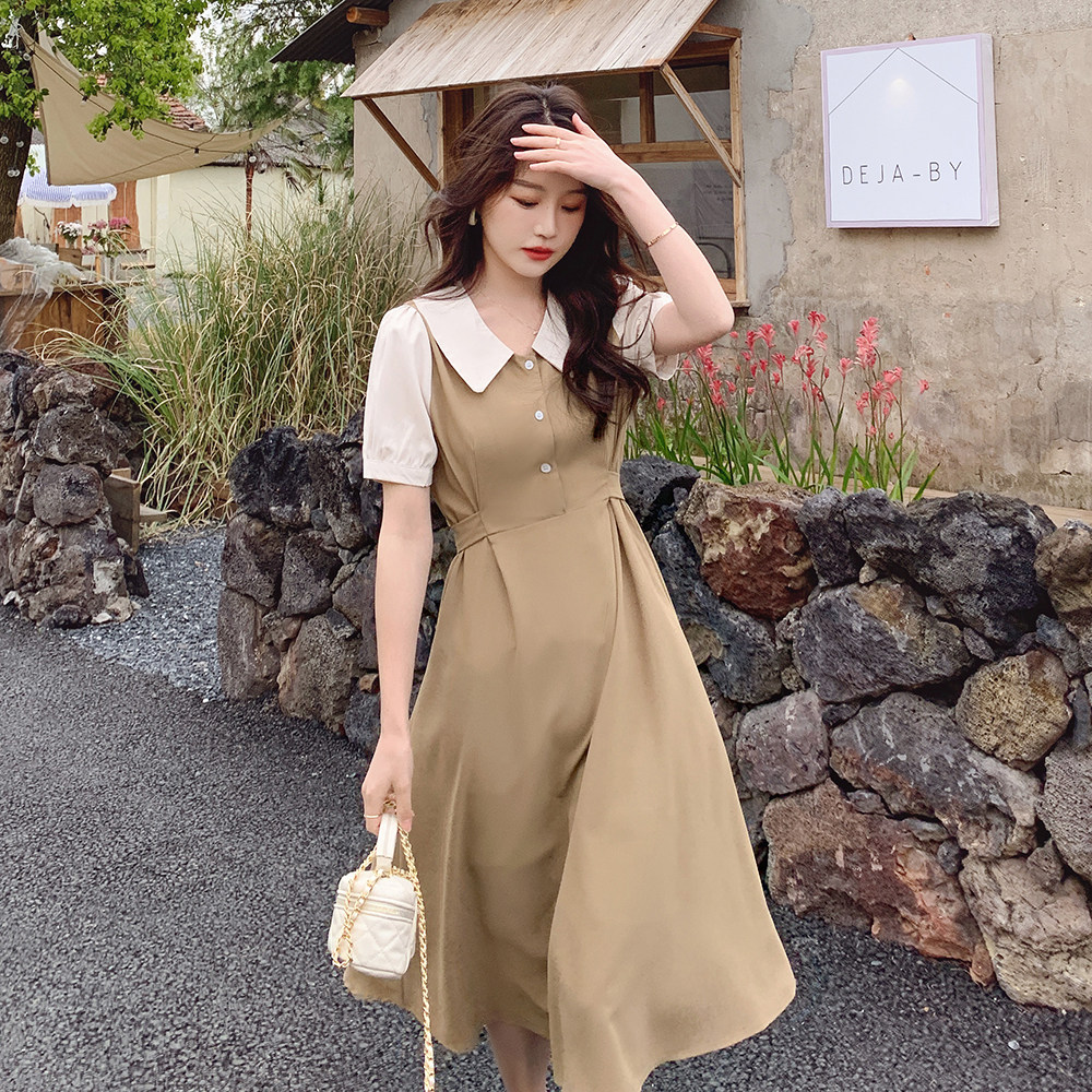 大货618主推撞色系带娃娃领连衣裙262A-S887-P95-K148,女装连衣裙,Yologo