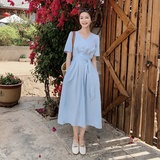 大货已出2022夏款新款纯色垂感系带连衣裙262A-S142-P95-K148，女装连衣裙，Yologo