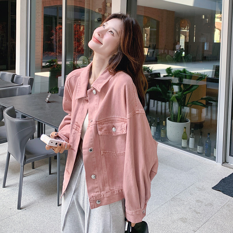 独特别致粉色短款牛仔外套女春秋2025超火好看高级感小众工装夹克,女装短外套,Yologo