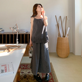 法式复古木耳边套装裙女2025年春季新款时尚高级吊带半身裙两件套，女装套装/套裙，Yologo