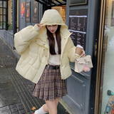 淡黄色连帽羽绒服女2024冬季新款韩版加厚小个子90白鸭绒面包服潮，女装羽绒服，Yologo