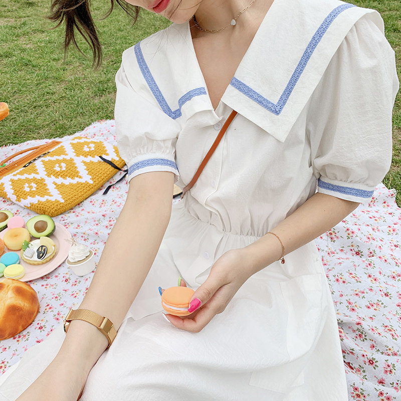 大货蕾丝拼接海军领连衣裙262A-S067-P95-K148,女装连衣裙,Yologo