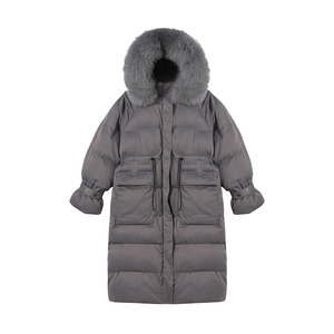 大货 气质灰连帽大毛领中长款服外套  262A-W109-P195-K278图片