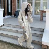韩系chic穿搭灰色卫衣套装女春秋2025新款休闲运动工装两件套裤子，女装套装/套裙，Yologo