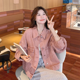 独特别致粉色短款牛仔外套女春秋2025超火好看高级感小众工装夹克，女装短外套，Yologo