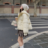 淡黄色连帽羽绒服女2024冬季新款韩版加厚小个子90白鸭绒面包服潮，女装羽绒服，Yologo