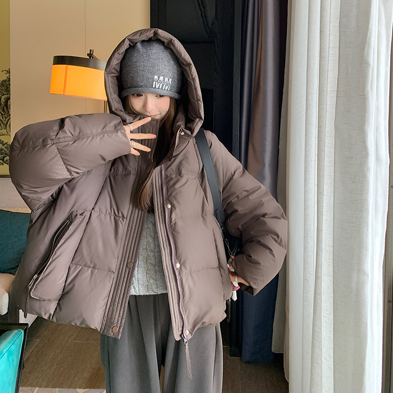 韩版时尚短款加厚连帽羽绒服女2025年冬季新款显瘦保暖白鸭绒外套,女装羽绒服,Yologo