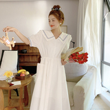 法式茶歇白色泡泡袖连衣裙女夏2025新款设计感宽松少女初恋长裙子，女装连衣裙，Yologo
