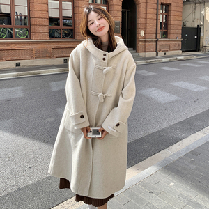 韩版时尚连帽双面羊毛大衣女2025秋冬季新款显瘦加厚长款呢子外套图片