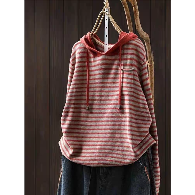 专柜棉线针织衫毛衣女长袖连帽衣