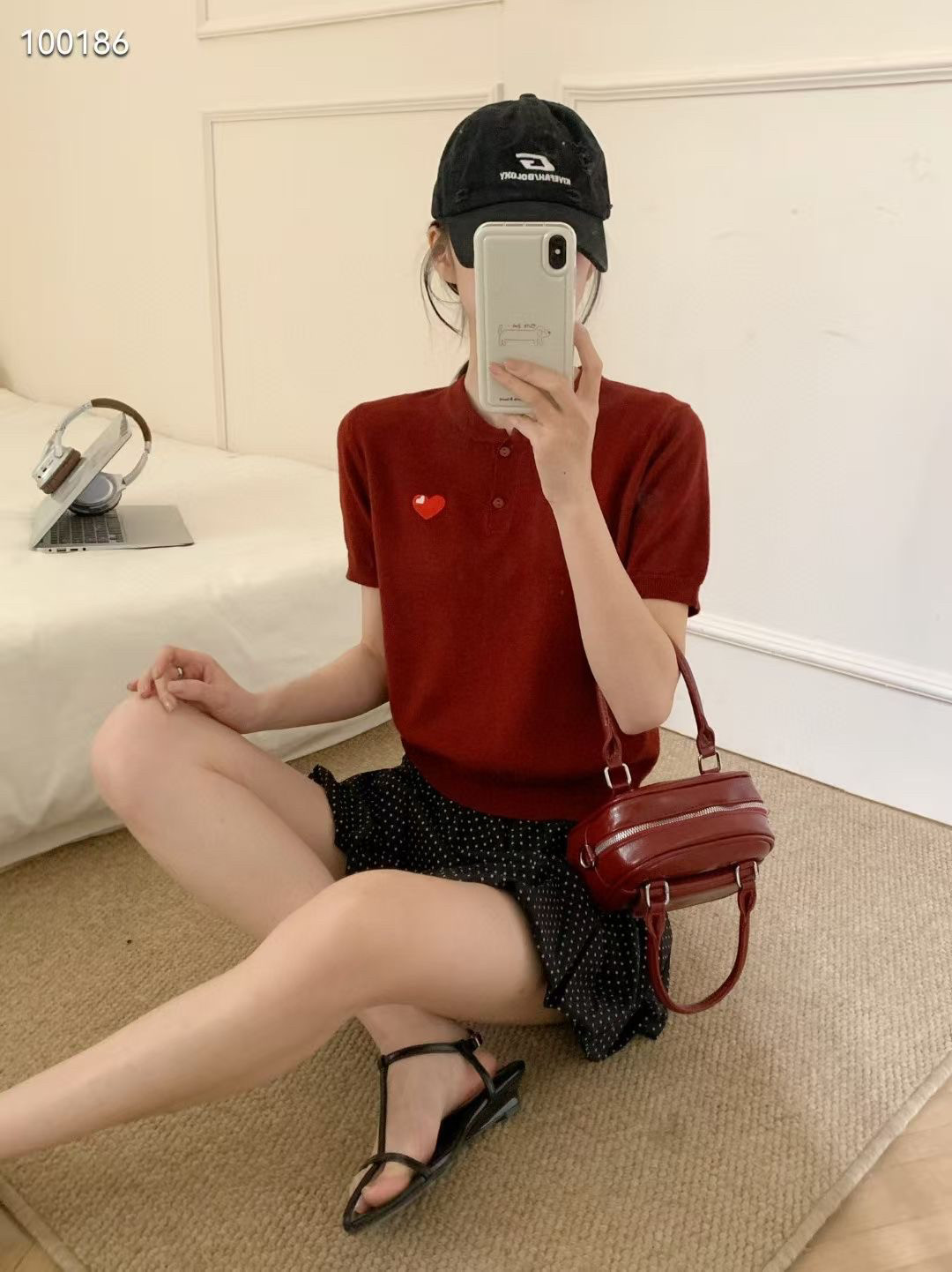 【烛烬】2025春季新款韩版时尚百搭爱心刺绣短袖针织衫上衣女款
