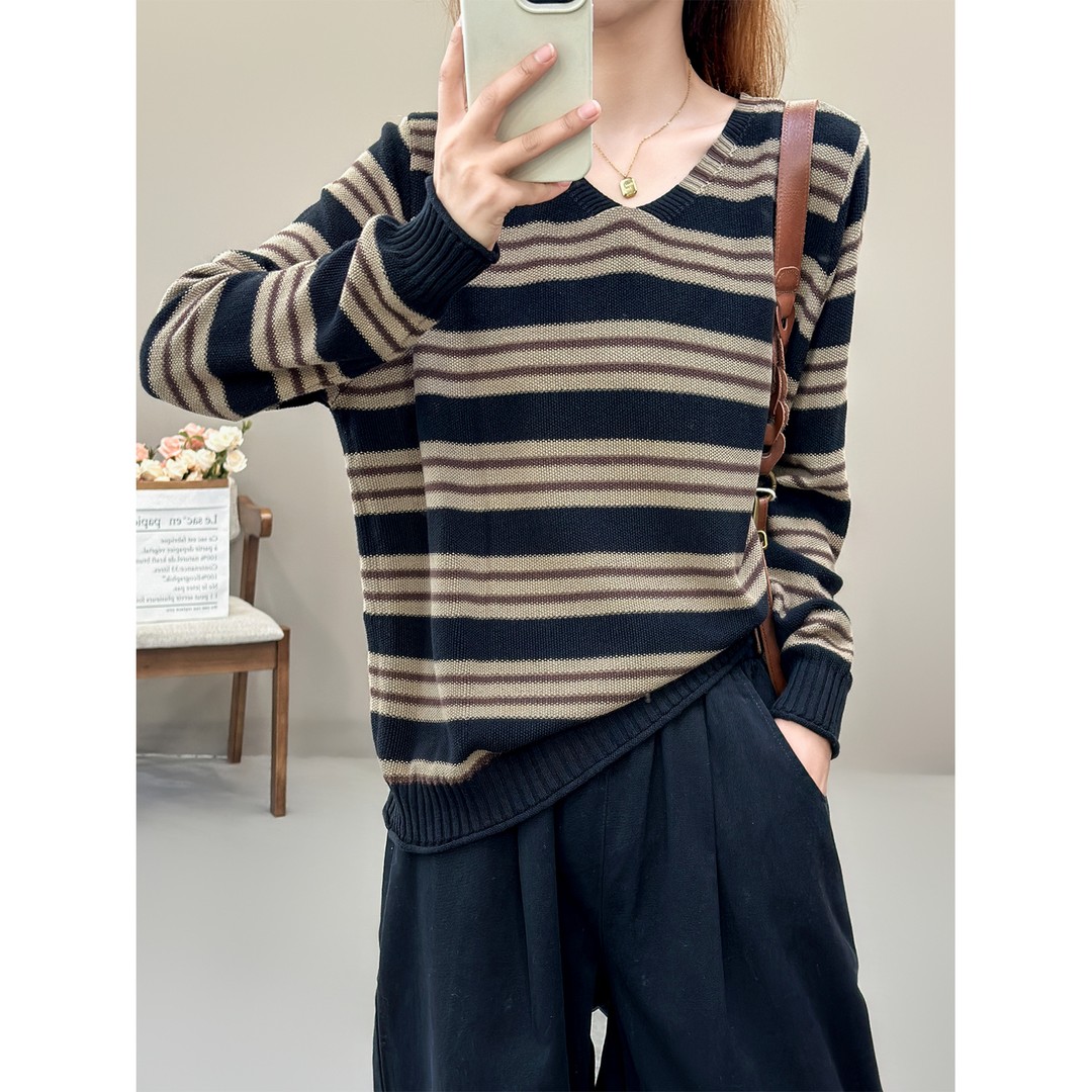 专柜棉线针织衫毛衣女宽松显瘦