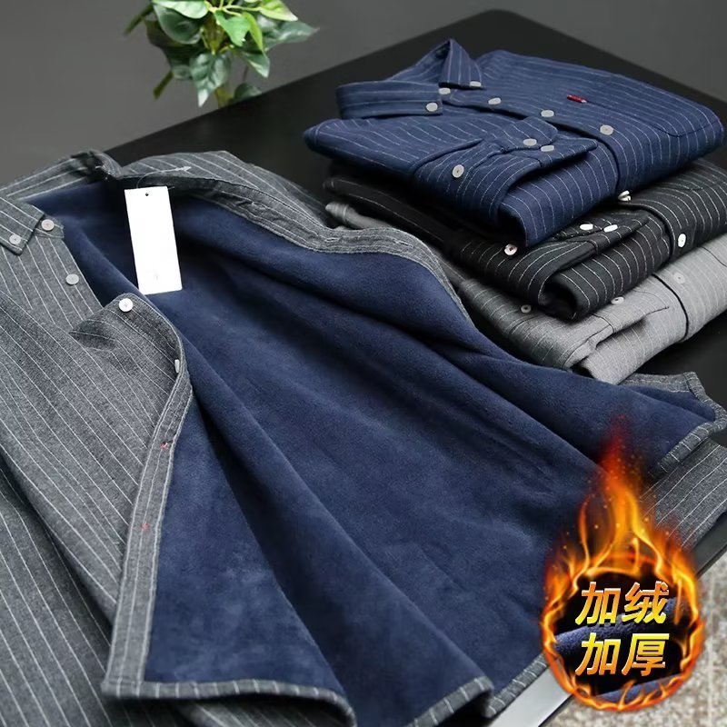 长袖衬衫修身加厚加绒保暖衬衣