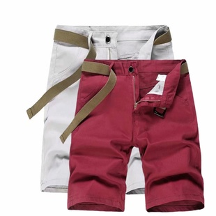 直筒修身 中裤 红色五分裤 夏天休闲短裤 大码 短裤 沙滩裤 薄潮 男生工装