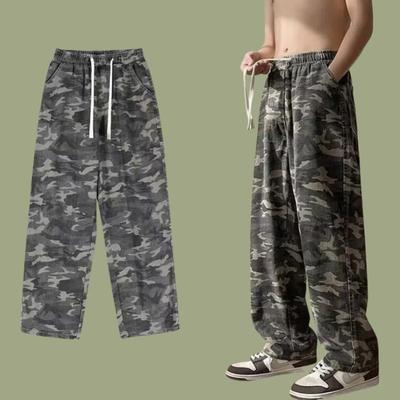 新款复古迷彩工装牛仔裤