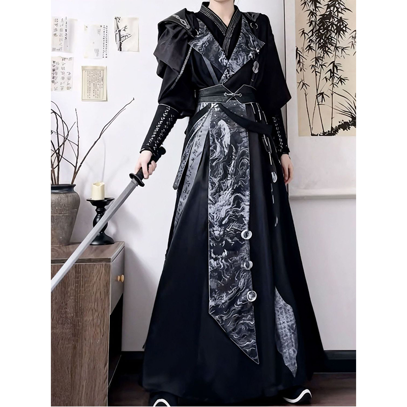 改良武侠风劲装少年感古风男女黑色套装汉服国风江湖侠客秋冬款