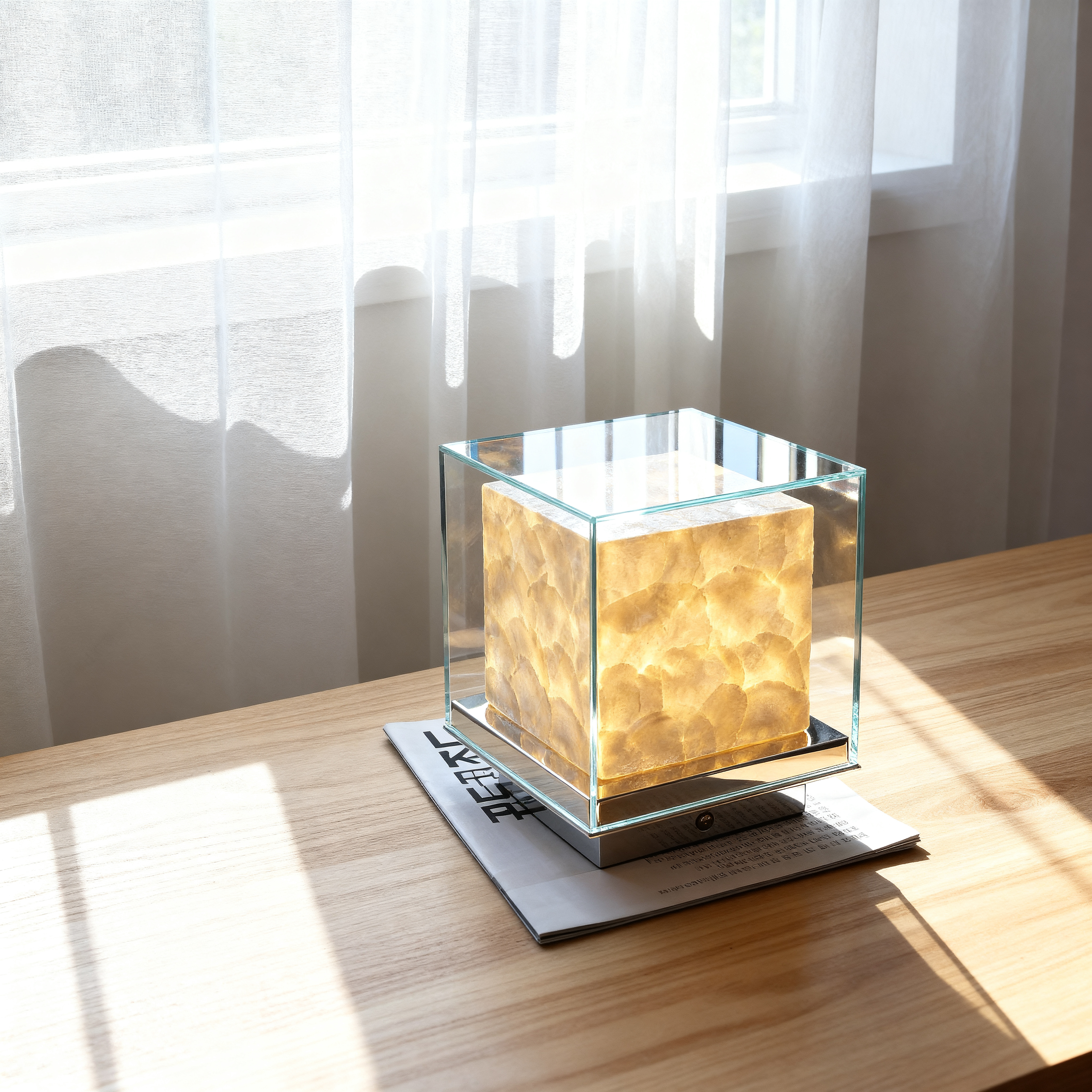 现代简约LED台灯卧室床头灯透明玻璃方形装饰灯不锈钢触摸开关